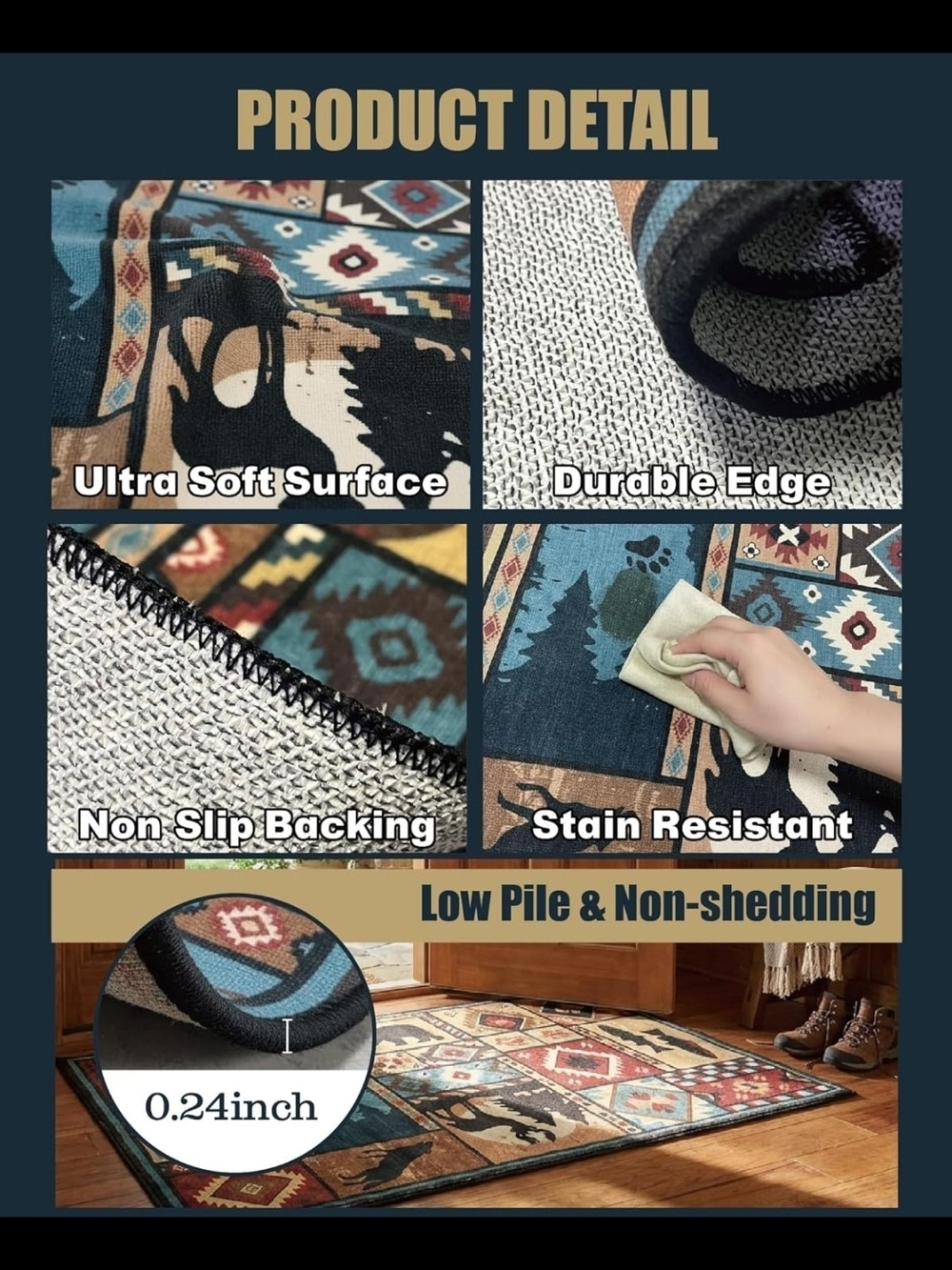 Rustic Rugs for Living Room, Washable Cabin Rug 5x7 Bear Area Rug Country NWT - Picture 2 of 4